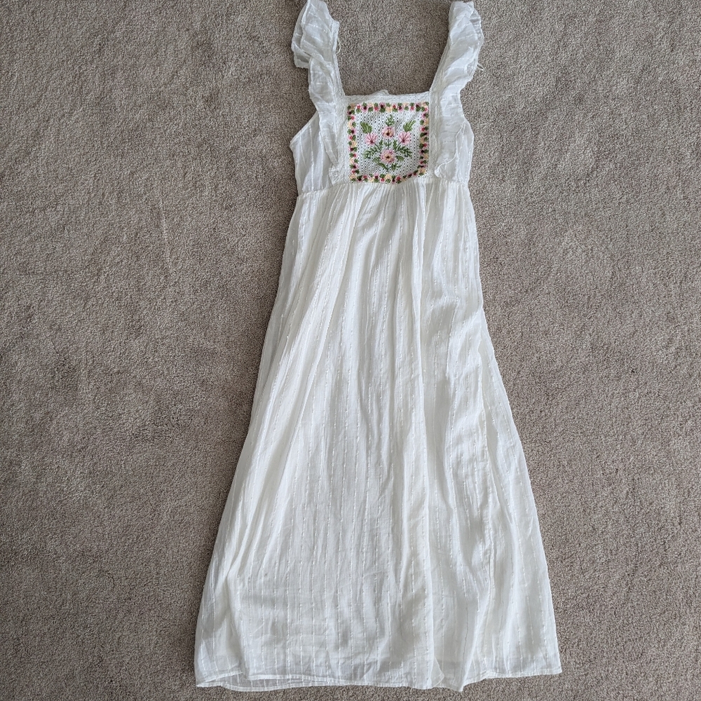 Zara White Sleeveless Sundress with Square Neck